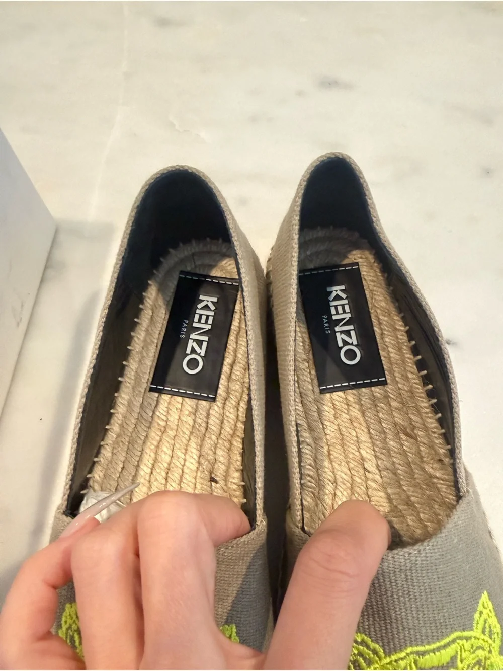 KenzoTaupe Slip-On Espadrilles with Neon Yellow Tiger Embroidery